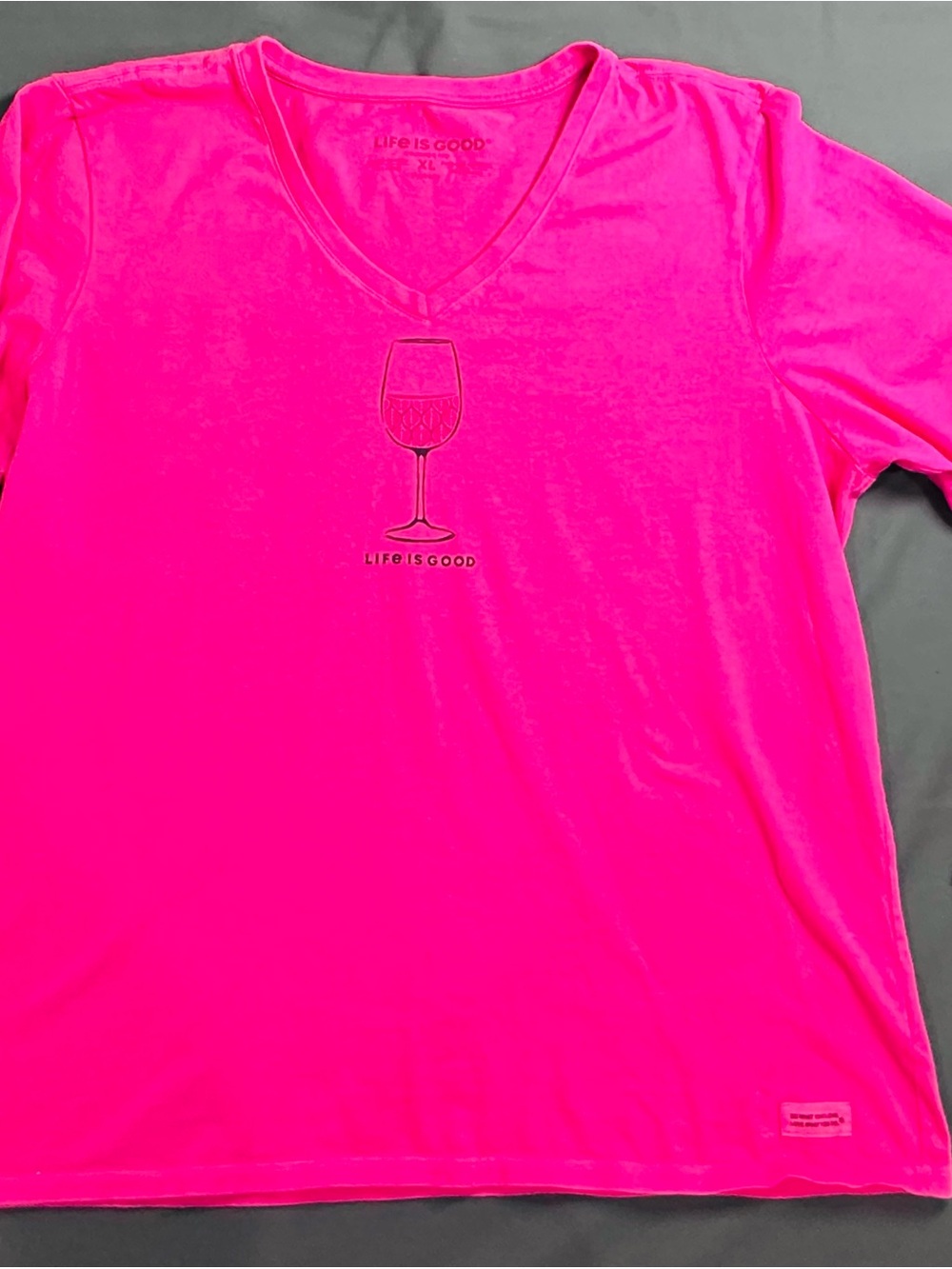 Life Is Good Crusher Tee Pink Wine Glass Long Sleeve V-Neck Graphic Shirt XL